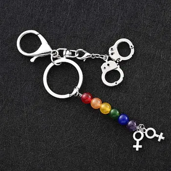 

Fashion Rainbow Beads Lover Key Ring Gays Bag Charm Car Jewelry Accessories Llaveros