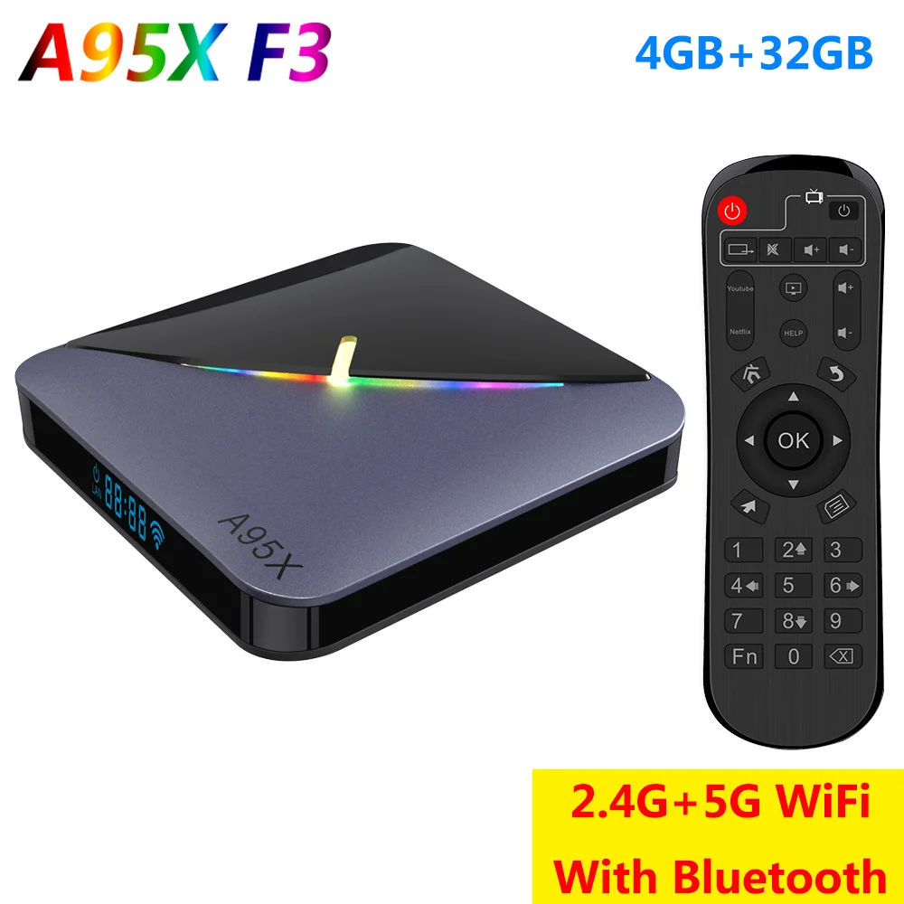 A95X F3 RGB светильник Amlogic S905X3 Android 9,0 tv BOX 4 Гб ram 32 Гб 64 Гб rom wifi Bluetooth 4K 8K 60 fps UHD телеприставка 2 Гб 16 Гб - Цвет: only 4GB 32GB TV box