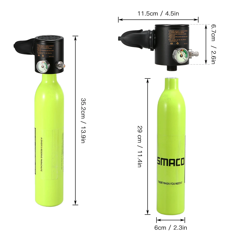 0.5L кислородный баллон для дайвинга, Воздушный бак для дайвинга, регулятор для дайвинга, респиратор с манометром, дыхательное оборудование для подводного плавания