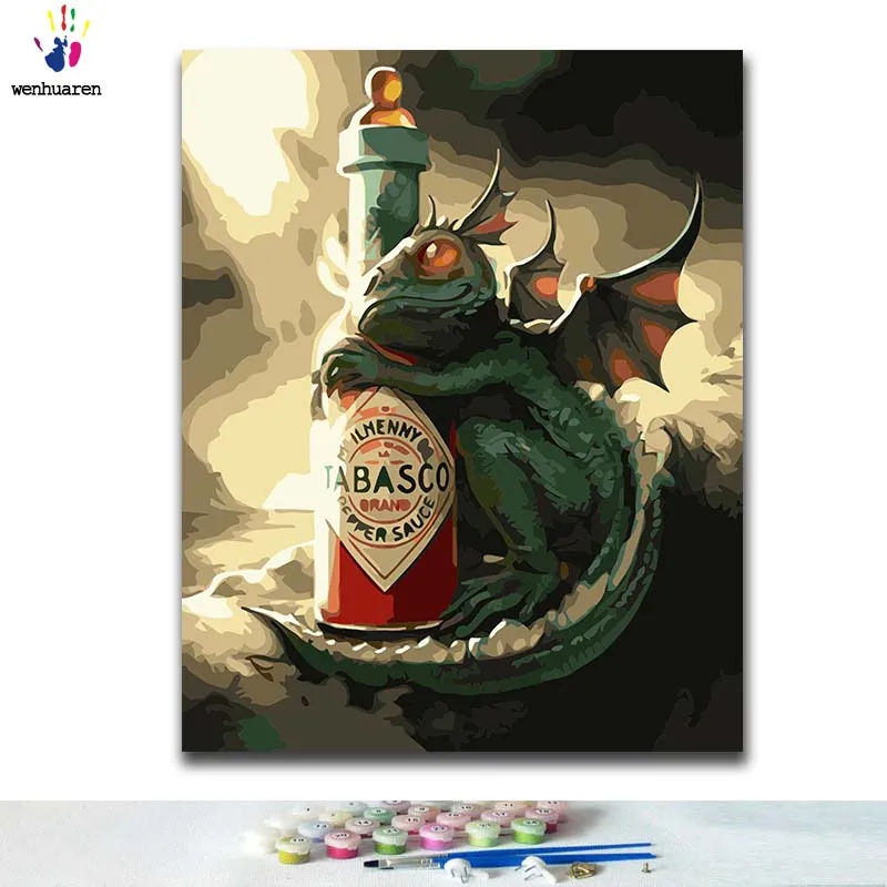 DIY Раскраска по номерам дракон в аниме картины с комплектом 40x50 рамка|Картина