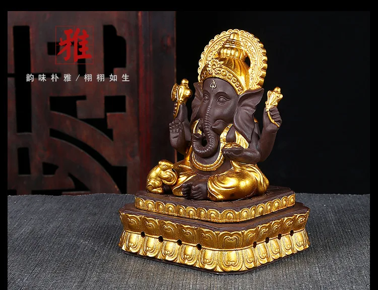 Golden Elephant Head God Incense burner and Ganesha Purple Sand Lotus Type Backflow Incense Burner Buddha(5 Styles Alternative