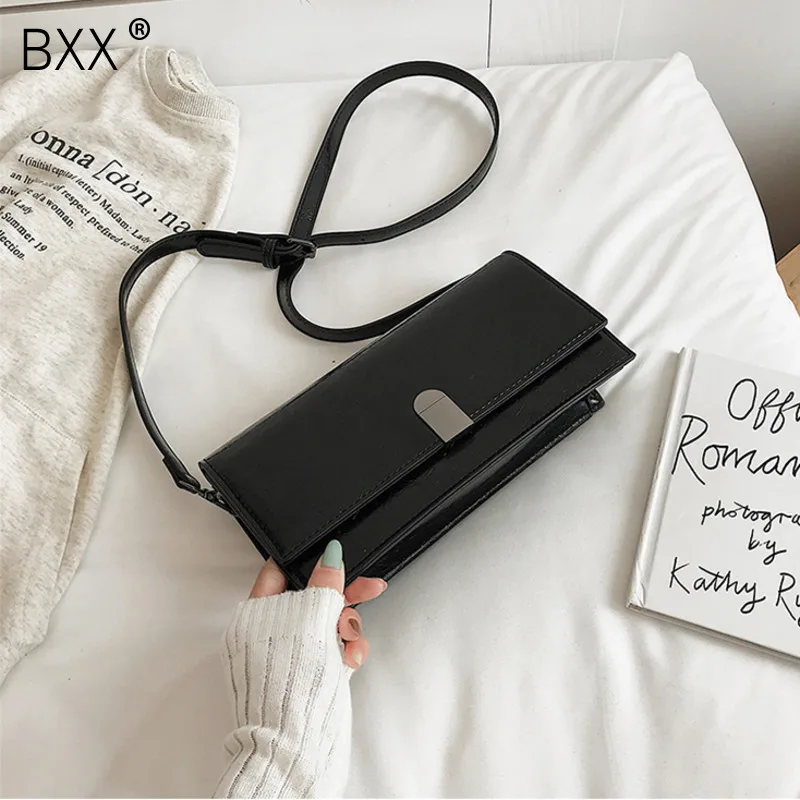 

[BXX] Solid Color PU Leather Crossbody Bags For Women 2020 Brand Designer Shoulder Messenger Bag Simple Travel Handbags HJ174