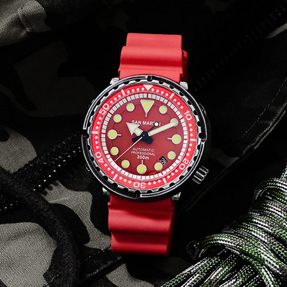 rubber red Новые автоматические часы San Martin Tuna SBBN031 300m водонепроницаемые часы NH36 MOV'T наручные часы нержавеющая сталь наручные часы для дайвинга мужские - Цвет: rubber red