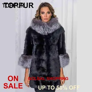 

TOPFUR 2019 Luxury Women Real Mink Fur With Silver Fox Collar New Winter Natural Mink Jacket Genuine Women's Warm Outwear Coats