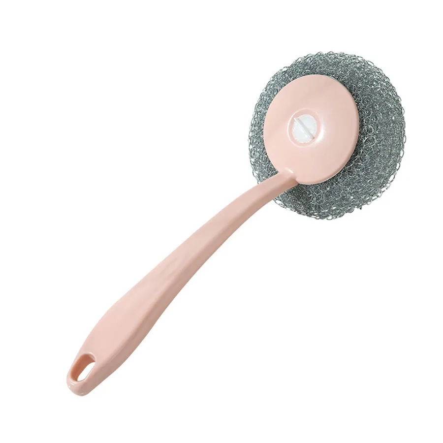

Kitchen Hangable Cleaning Brush Creative Long Handle Stainless Steel Wire Ball Brush To Remove Oil Wash Pot Brush Cleaning Tool