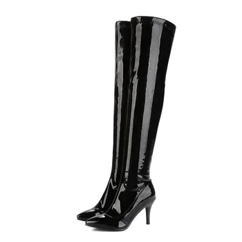 

Wind 18 season sexy thin heel high heel pointed size knee boots