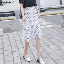 Юбки Женские в горошек шифоновые удобные юбки с высокой талией женские s белые Harajuku корейский стиль женские элегантные большие размеры шикарные