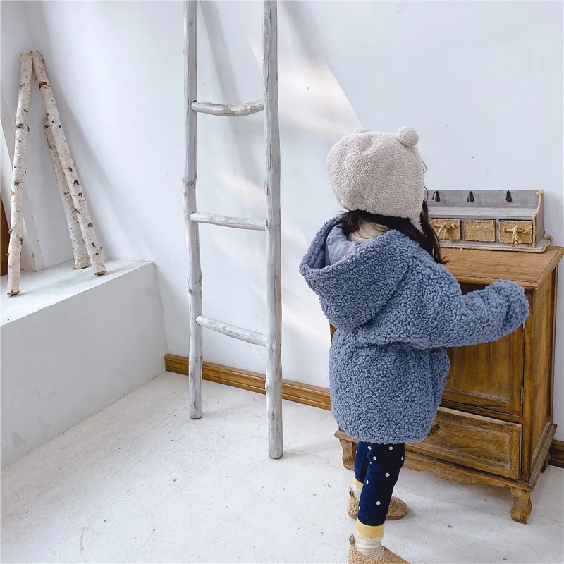 Модное флисовое пальто с капюшоном для девочек, осенне-зимняя детская куртка с плюшевым мишкой, куртка для маленьких девочек, От 1 до 5 лет