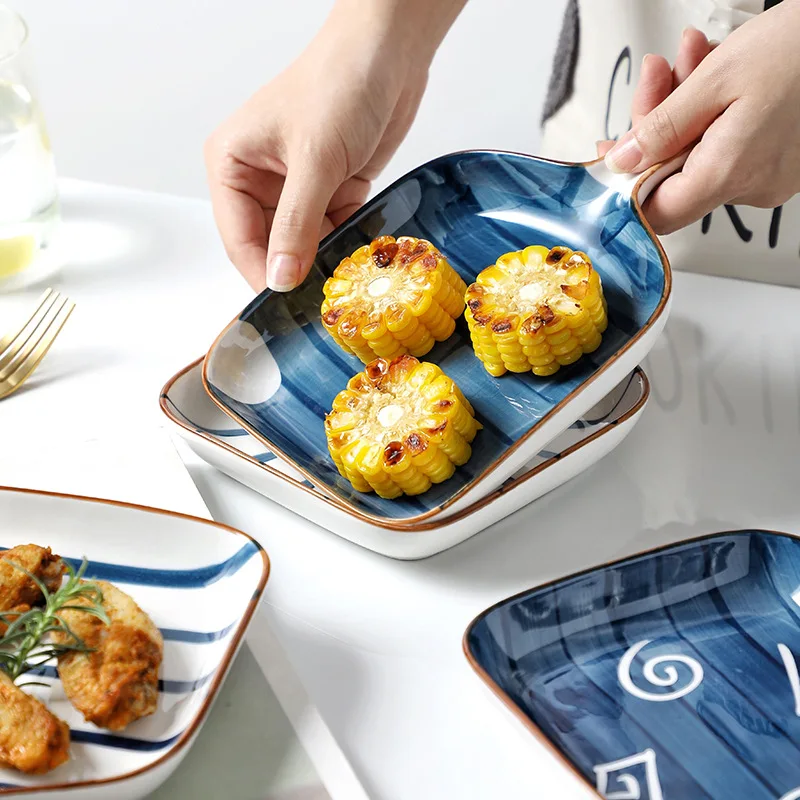 Ceramic Dessert Plates Phnom Penh Baking Dish Salad Bowls Barbecue Cheese Baked Bowl with Handle Oven Kitchen Baking Tool Snack Ceramic Pla ceramic dessert plates,barbecue plate