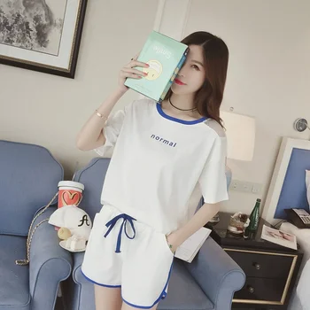 

New Summer Style Casual Women Shirt Sleeve Tops+Drawstring Shorts Feminine Suits Print Female Sporting Suit Set Women's Hot Sets