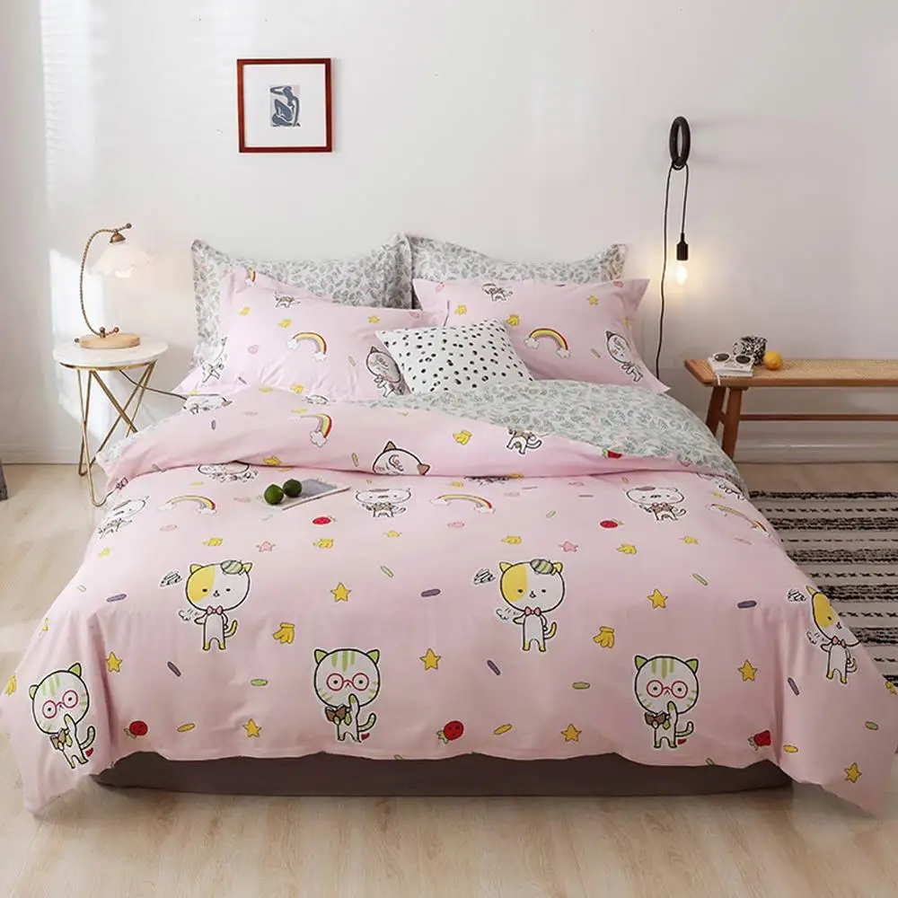 2019 мультфильм кошки Радуга Розовый пододеяльник набор высокое количество хлопок постельное белье Твин Королева Король Плоский лист