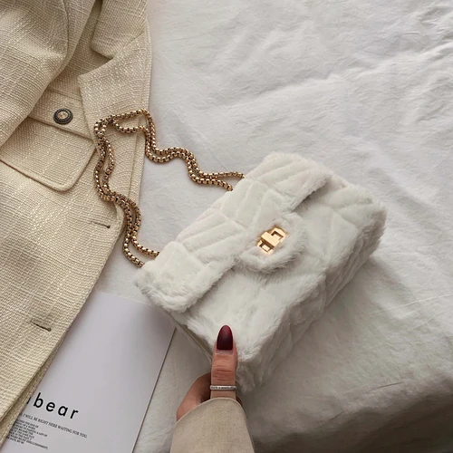 beige Элегантные зимние плюшевые женские сумки через плечо повседневные однотонные женские сумки модные плюшевые женские сумки через плечо для женщин новые - Цвет: beige