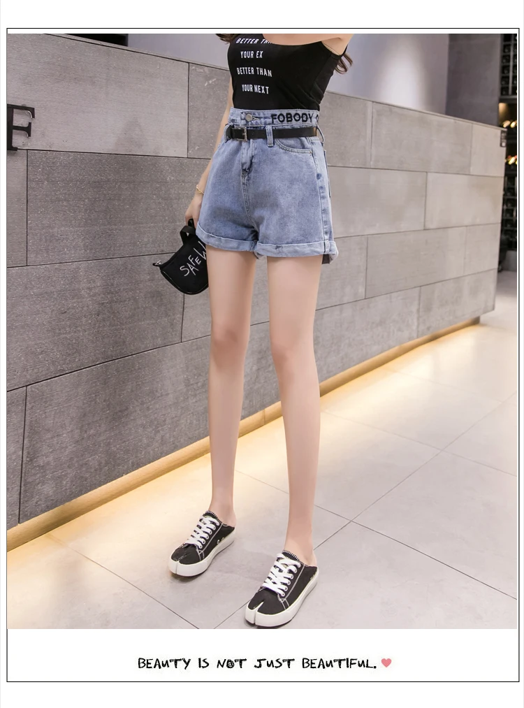 New Style Korean-style Loose-Fit by Age Lettered Embroidered Denim Shorts Female Summer INS over the Fire of Wide-Leg Short