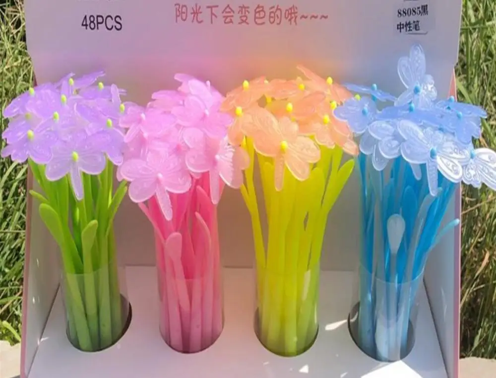 10 дизайн, изменение цвета от sun pertty flowers, мультипликационная гелевая ручка, нейтральная ручка, школьные канцелярские принадлежности, офисные черные чернила, 48 шт./лот