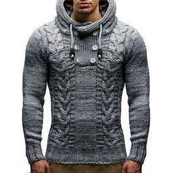 

Autumn Winter Men's Hooded Sweaters Male Sweaters Cotton Jumper Man Fashion Casual Gray Wine Slim Mens Sweaters Hombre
