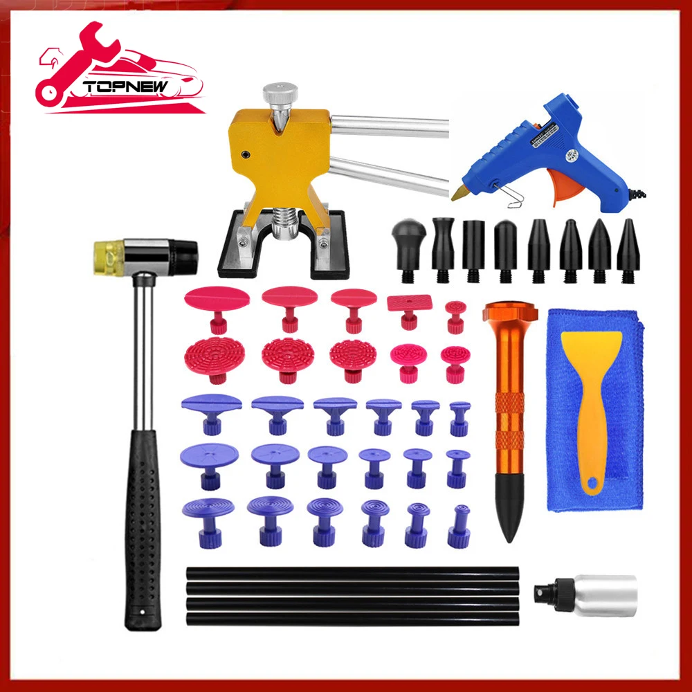 

Car Body Paintless Dent Repair Tools Kit Dent Lifter Puller with Glue Tabs Glue Gun Tools Glue Sticks