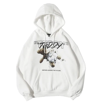 

Mens Women 2020 New Harajuku Fashion Sweatshirt Hat Letters Teddy Bear Pullover Hip Hop Streetwear Men Hoodie Warm Outwear