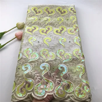 

African Double Layer Mesh Cloth Lace High Quality French Net Lace Fabric, 2019 Latest Nigerian Organza Sequins Lace with Beads