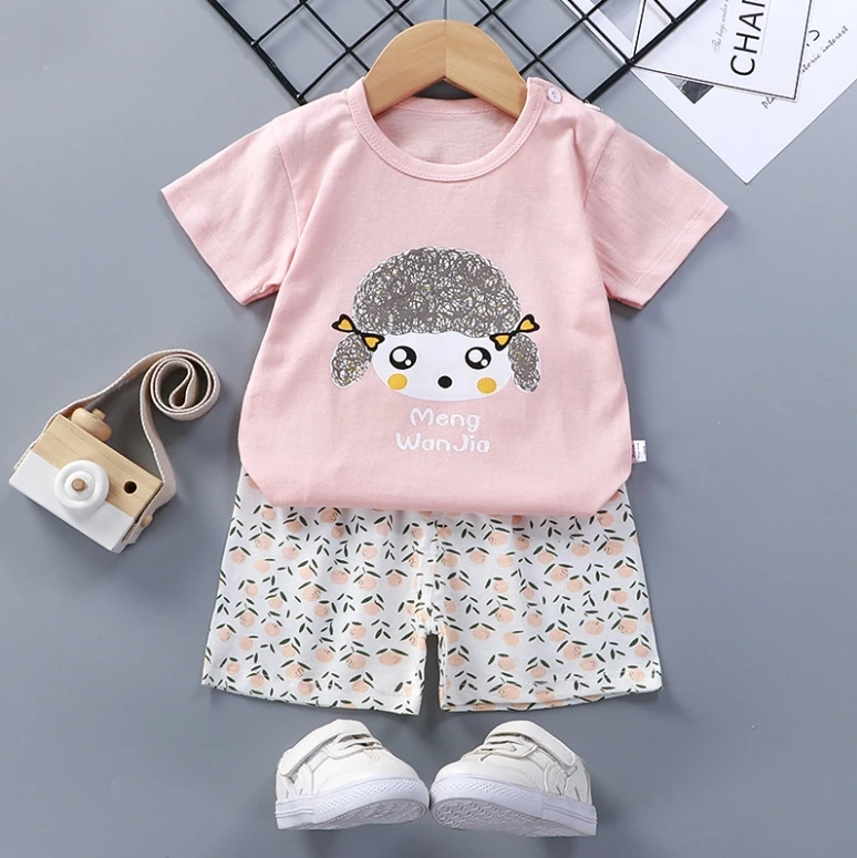 Summer Children Boy Suit Children 2 Short Sleeve T-Shirt + Shorts Suit Baby Girl Cotton T-Shirt Baby Cheap Clothes 0-4 Years Old clothes set color	