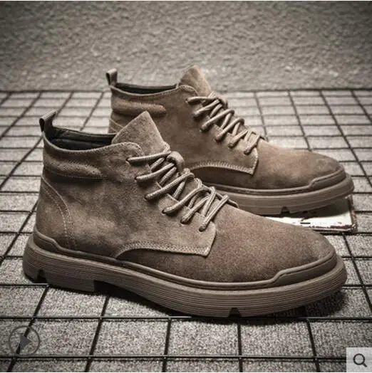 Мужские ботинки; модные ботинки с круглым носком; botas hombre bancas; замшевые кожаные ботинки на шнуровке; Zapatos De Hombre; мужские ботинки