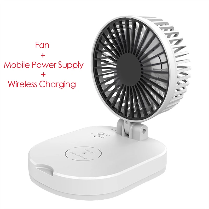 

3 in 1 USB Rechargeable Fan Foldable Desk Fan with Wireless Charger 3 Speeds Battery Operated Multifunctional Small Tabletop Fan