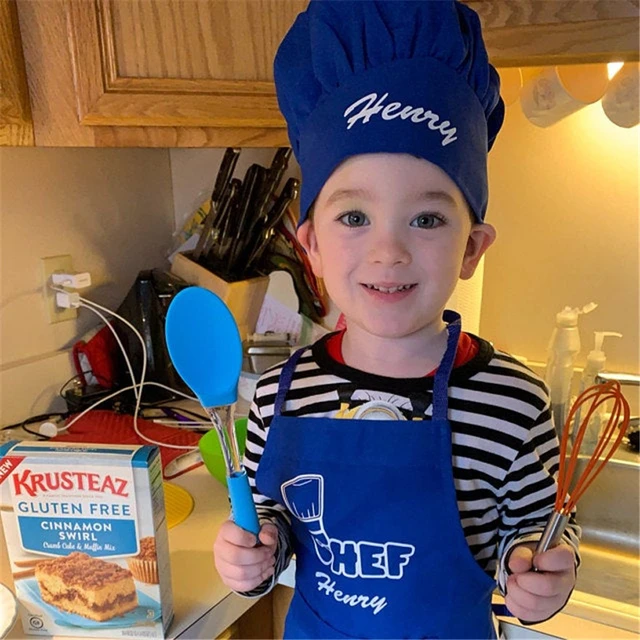 Grembiule da cucina per bambini personalizzato, cappello abbinato a colori  per Chef, Set di cappelli da cuoco personalizzati per bambini, forniture da  cucina per cottura - AliExpress