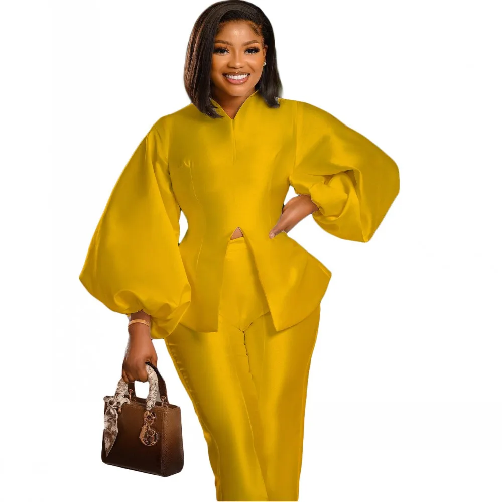 

Fashion Womens 2 Piece Set OL Commuter Casual Long Sleeve Top Trousers Outfits Office Two Piece Suit Matching Fall Winter 2021