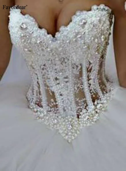 Favodear бальное платье Свадебные платья Vestido De Novia белый цвет слоновой кости без рукавов Роскошные жемчужины свадебное платье расшитое бисером халат De Mariee