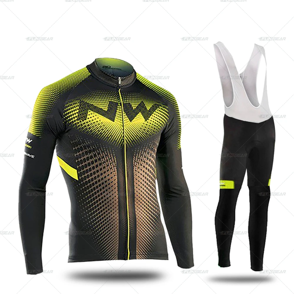 BIB SET Комплект из Джерси с длинным рукавом для велоспорта, одежда для велоспорта, Зимняя Теплая Флисовая Куртка для триатлона Pro Team, Мужская одежда для верховой езды, MTB, верхняя одежда - Цвет: BIB SET