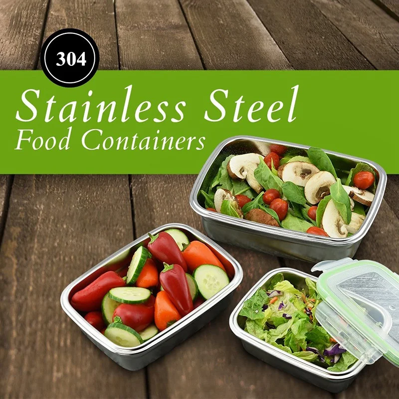 304 Stainless Steel Lunch Box Eco-Friendly Portable Food Storage Container Refrigerator Multipurpose Leakproof Crisper Box
