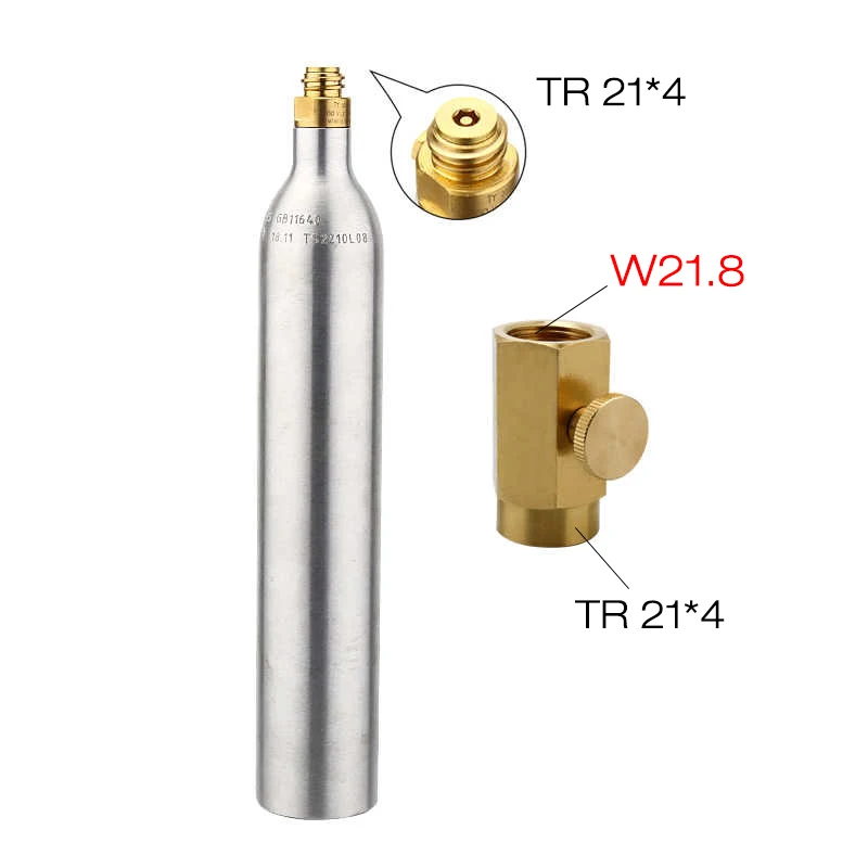 Водяной цилиндр соды, 0.6л алюминий высокого давления бутылки соды бак с заправкой соды клапан-адаптер W21.8 или CGA320 - Цвет: W21.8