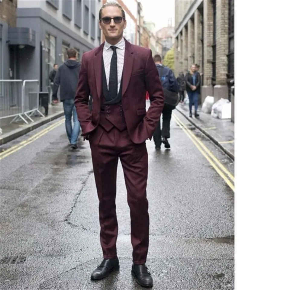 New Men’s Suit Smolking Noivo Terno Slim Fit Easculino Evening Suits For Men latest Coat Pant Designs Burgundy Double Breasted