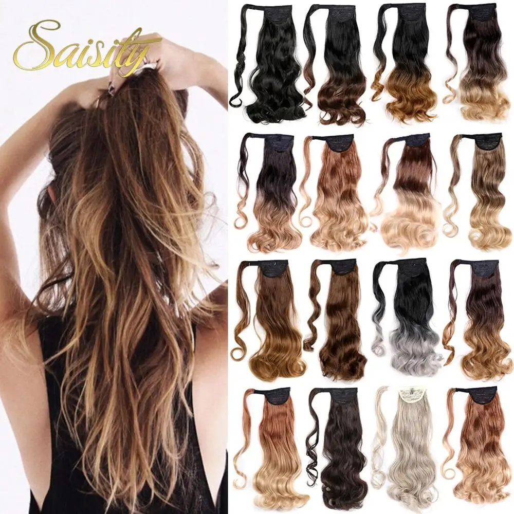 Synthetic Long Wavy Wrap Clip In Ponytail Hair Extension Wrap Around Ponytail Fake Hair Extensions 18Inches