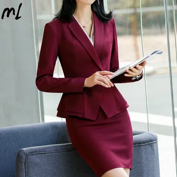 

New Work Pant Suits OL 2 Piece Set Professional Female Ruffled Office Lady 2 Pcs Set Jacket Skirt Work Clothes Suit Blazer Women
