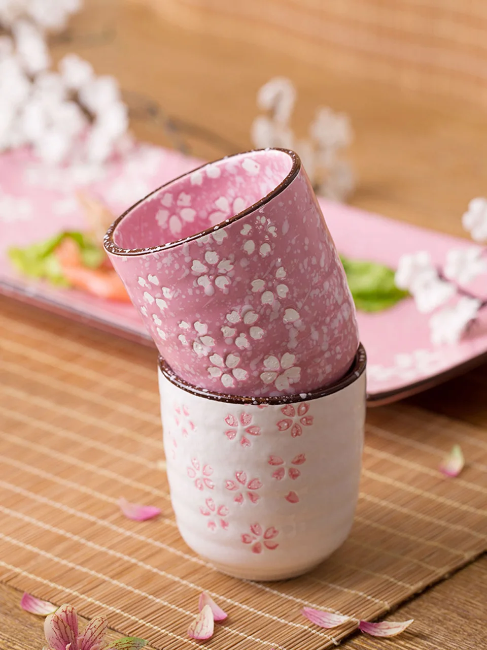 Japanese-Style Kung Fu Tea Ceramic Underglaze Porcelain Tea Cup Home Owner Sub-Cup Glass Cup Pink White