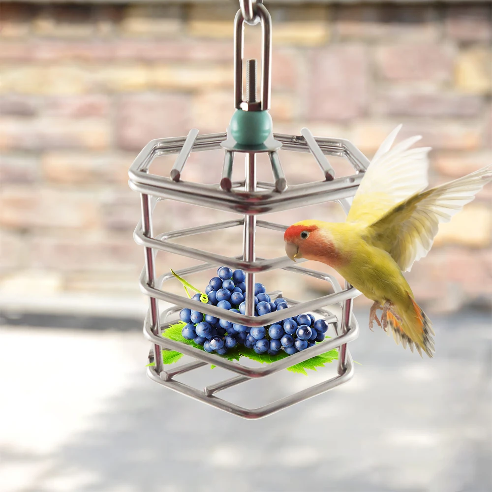Bird Stainless Steel Hanging Cages Pet Parrot Cage Foraging Blocks Toy Parrots Hunt Entertainment Toys Birds Parrots Supplies