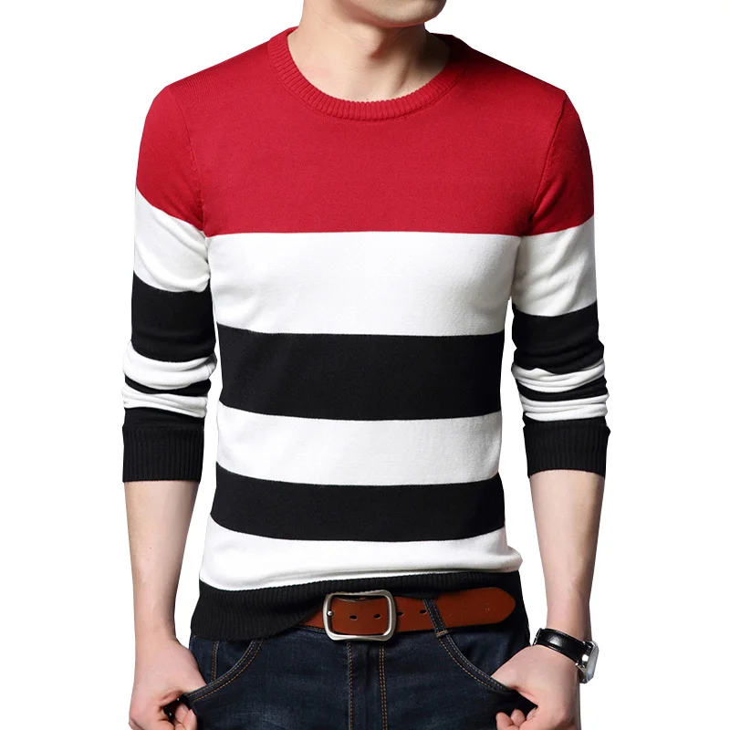 Misniki Autumn Casual Men's Sweater O Neck Striped Slim Fit Knittwear Mens Sweaters Pullovers Men Pull Homme S-3XL JP52