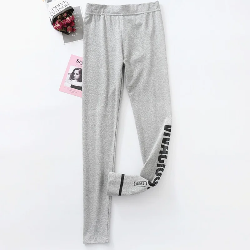 Light Gray Black С принтом букв Для женщин эластичные Фитнес Легинсы из хлопка Высокая талия тонкие женские брюки, леггинсы с высокой талией, для фитнеса леггинсы - Цвет: Light Gray Black