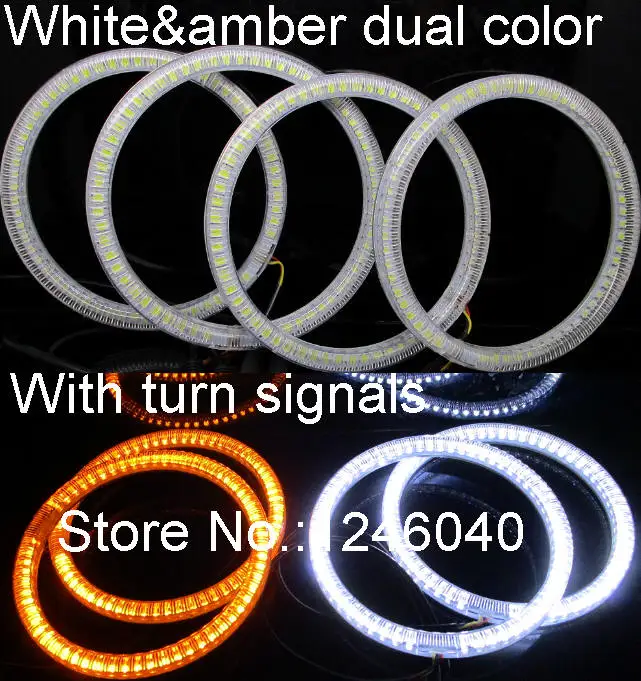 Белый и желтый двойной цвет LED DRL Включите сигнальный светодиод ангельские глазки с большими кругами, гало кольца 70/80/85/90/100/106/110/120/126 мм супер яркий