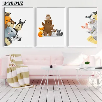

Nordic Modern Cute Cartoon Animals Art Decor Picture Nursery Kids Room Wall Decor Quality Canvas Painting Home Decor Poster