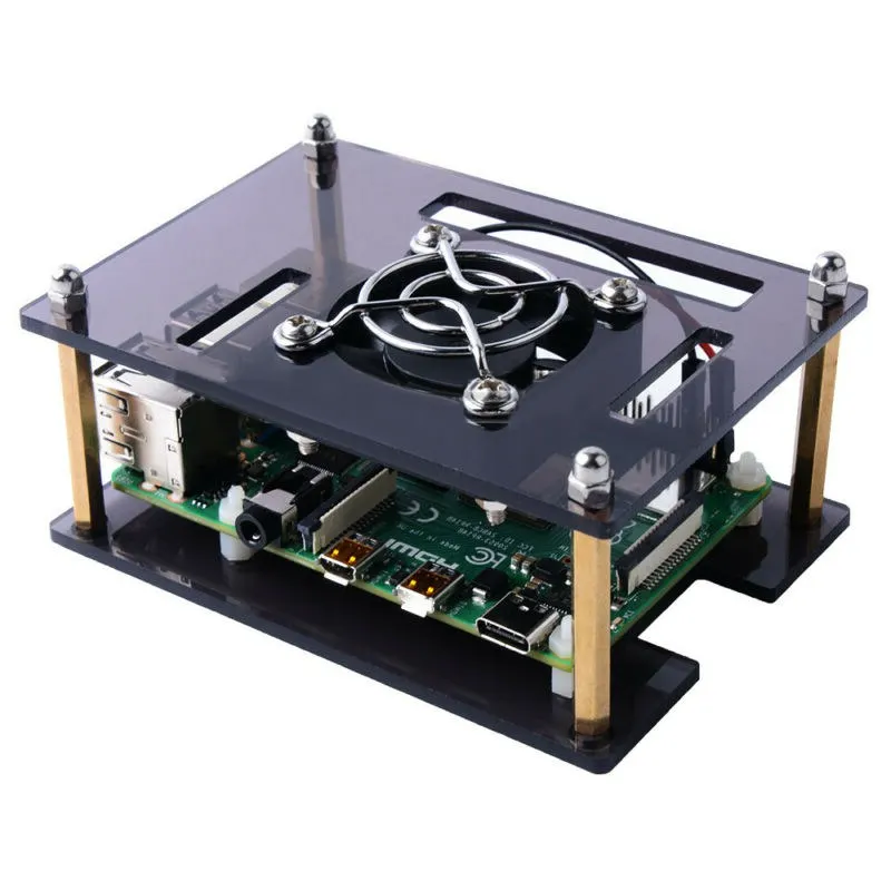 Темно-коричневый акриловый чехол для Raspberry Pi 4 Модель B, чехол с охлаждающим вентилятором для Raspberry Pi 4B/3B+/3B/2B платы