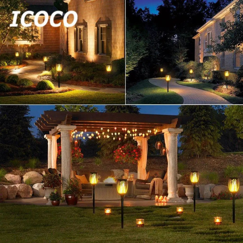96 LED Solar Flickering Flame Torch Night Light Porch Lamp+Ground Stake Pathways Yard Garden Decor Waterproof IP65 New