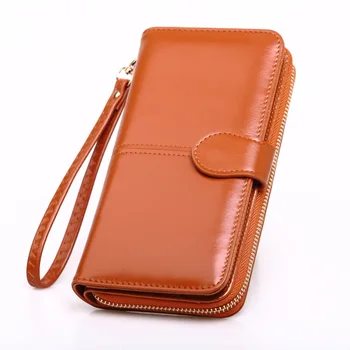 

Oil Wax Women Leather Wallet Retro Women Clutch Phone Bag Long Zipper Coin Bag Women's Card Bag Bills Folder