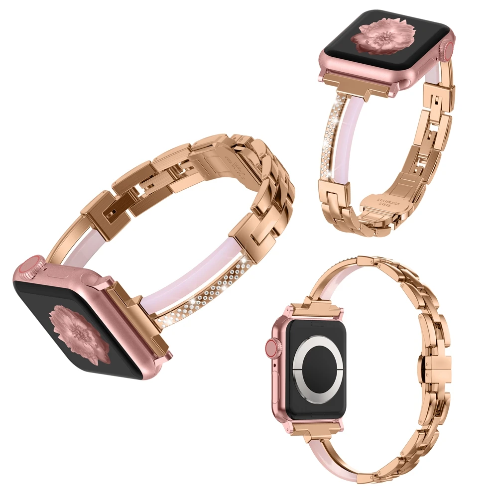 Металлический полимерный ремешок для Apple Watch 5, 40 мм, 38 мм, Женские Ювелирные изделия, стразы, браслет, Гладкий Ремешок для iWatch 4, 3, 2, 1, 42 мм, 44 мм