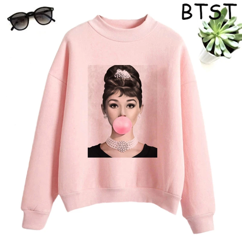 オードリー ヘップバーンピンクバブルkpop服ポリエステル白スウェットプルオーバー女性トレーナー日本ゴシック原宿シャツ Hoodies Sweatshirts Aliexpress