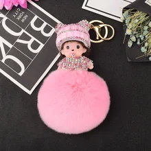 Милый аниме мультфильм мужчин g Qiqi с инкрустацией стразами брелок мужской WO Мужская сумка кулон аксессуары на кольцо для ключей Рекс кролик мех мяч