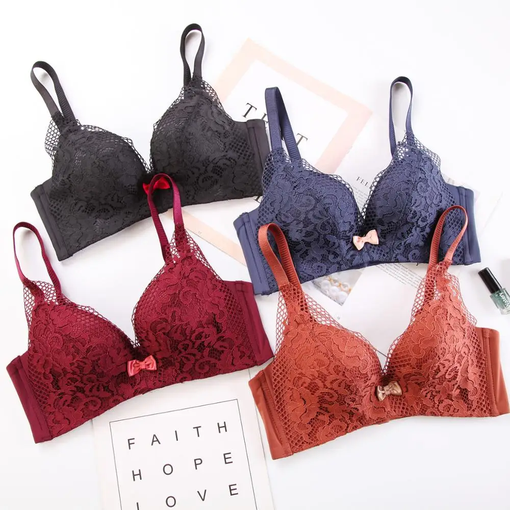 La ropa interior de las mujeres sólido sujetadorDeep V сексуальный кружевной Женский комплект нижнего белья удобный Собранный бюстгальтер на бюстгальтере