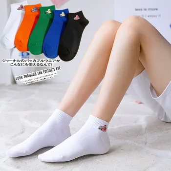 

1 Pair Woman Socks 2020 Spring Summer Women Socks Cotton Color Cute Cartoon Embroidery Women Fashion Socks Women Korean Style