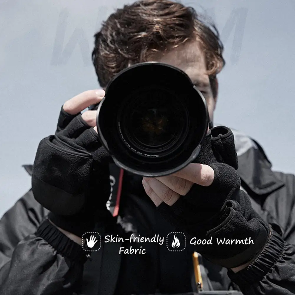 New Winter Men's Flip Cover Fleece-lined Thick Outdoor Fingerless Touch Screen Warm Gloves Snowboarding Gloves