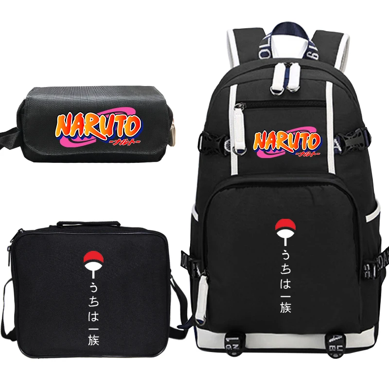 Героя аниме «Наруто рюкзак Mochila Feminina 3 шт./компл. сумки для обедов Карандаш Чехол подростковые школьные сумки путешествия рюкзак Для женщин рюкзак для ноутбука